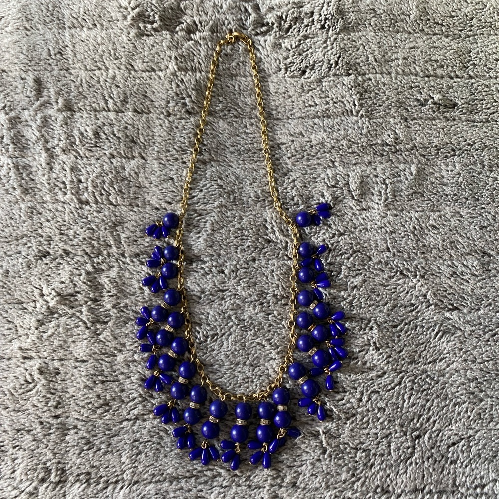 J Crew Blue Beaded Adjustable Statement Necklace - image 4